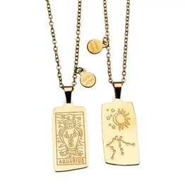Zodiac Tarot Card & Astrology Necklace - Gold Plated / Aquarius - 9719