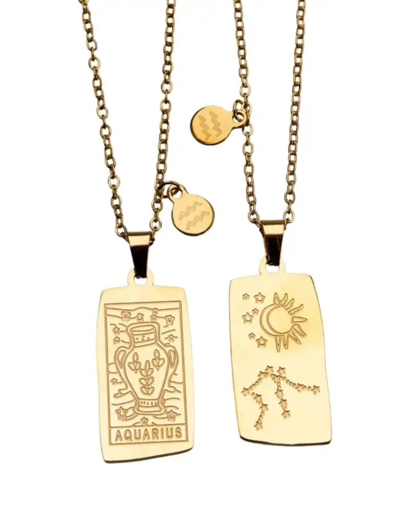 Zodiac Tarot Card & Astrology Necklace - Gold Plated / Aquarius - 9719