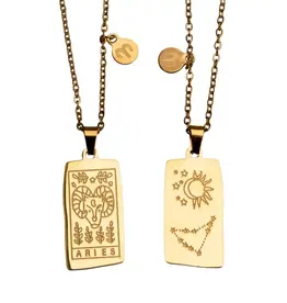 Zodiac Tarot Card & Astrology Necklace - Gold Plated / Aries - 9720