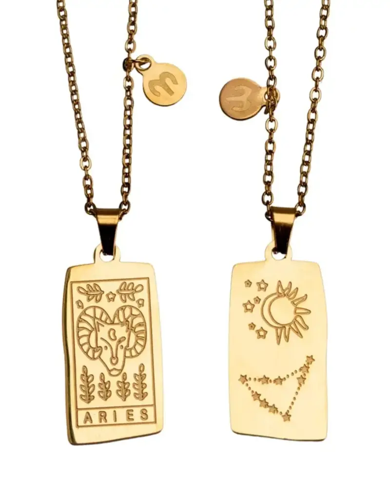 Zodiac Tarot Card & Astrology Necklace - Gold Plated / Aries - 9720