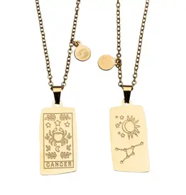 Zodiac Tarot Card & Astrology Necklace - Gold Plated / Cancer - 9721