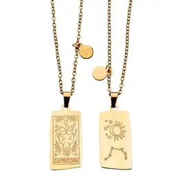 Zodiac Tarot Card & Astrology Necklace - Gold Plated / Capricorn - 9722