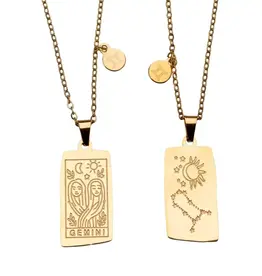 Zodiac Tarot Card & Astrology Necklace - Gold Plated / Gemini - 9723