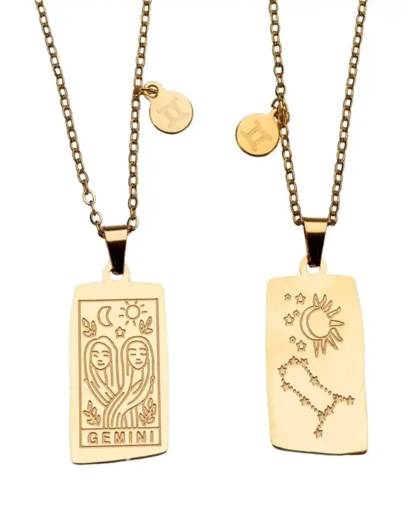 Zodiac Tarot Card & Astrology Necklace - Gold Plated / Gemini - 9723