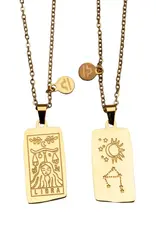 Zodiac Tarot Card & Astrology Necklace - Gold Plated / Libra - 9725