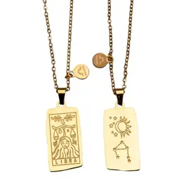 Zodiac Tarot Card & Astrology Necklace - Gold Plated / Libra - 9725