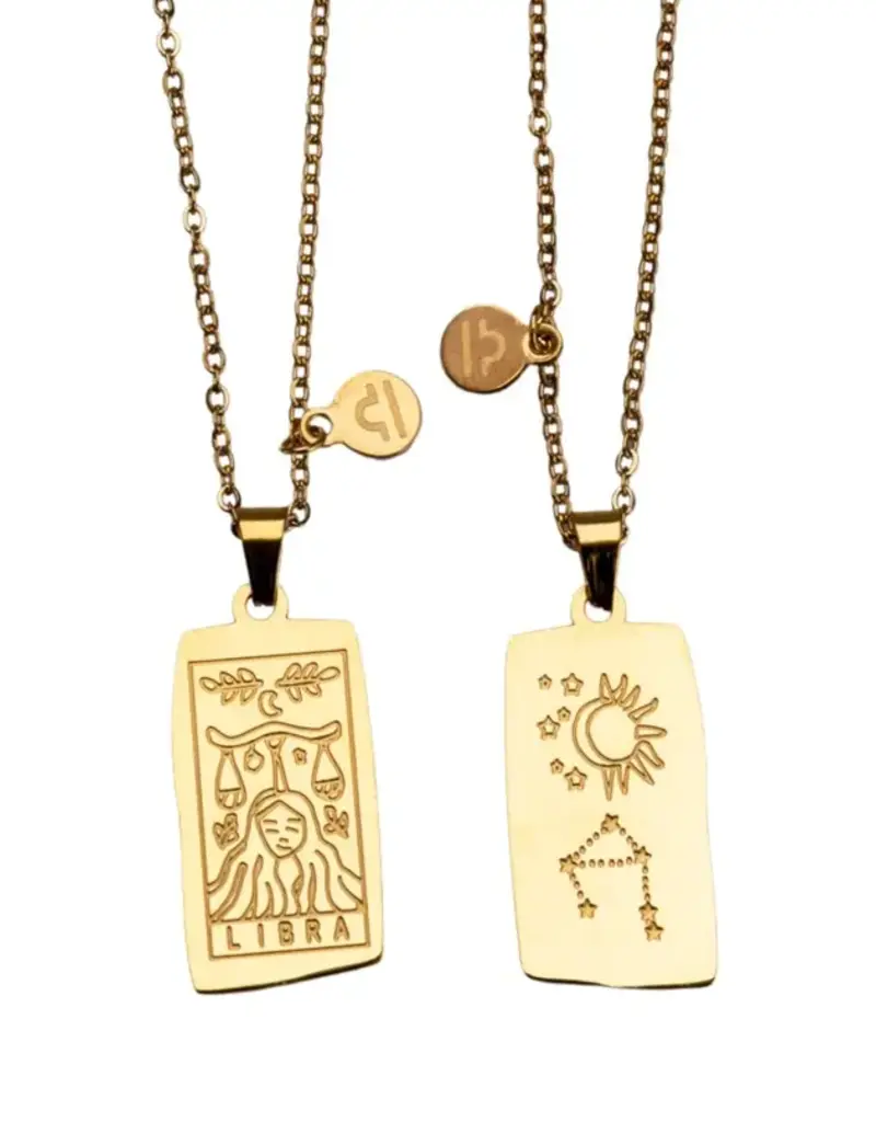 Zodiac Tarot Card & Astrology Necklace - Gold Plated / Libra - 9725