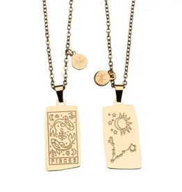 Zodiac Tarot Card & Astrology Necklace - Gold Plated / Pisces - 9726