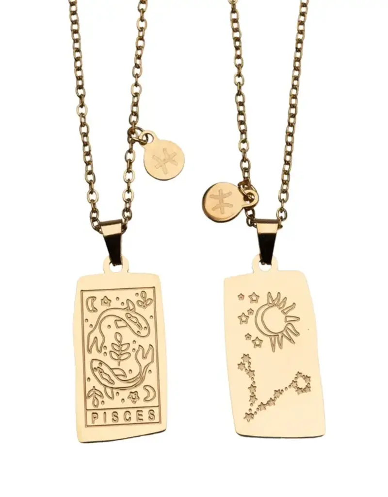 Zodiac Tarot Card & Astrology Necklace - Gold Plated / Pisces - 9726