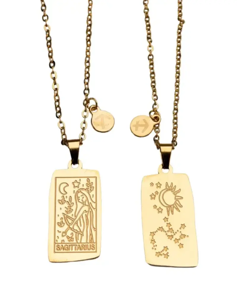 Zodiac Tarot Card & Astrology Necklace - Gold Plated / Sagittarius - 9731