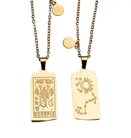 Zodiac Tarot Card & Astrology Necklace - Gold Plated / Scorpio - 9732