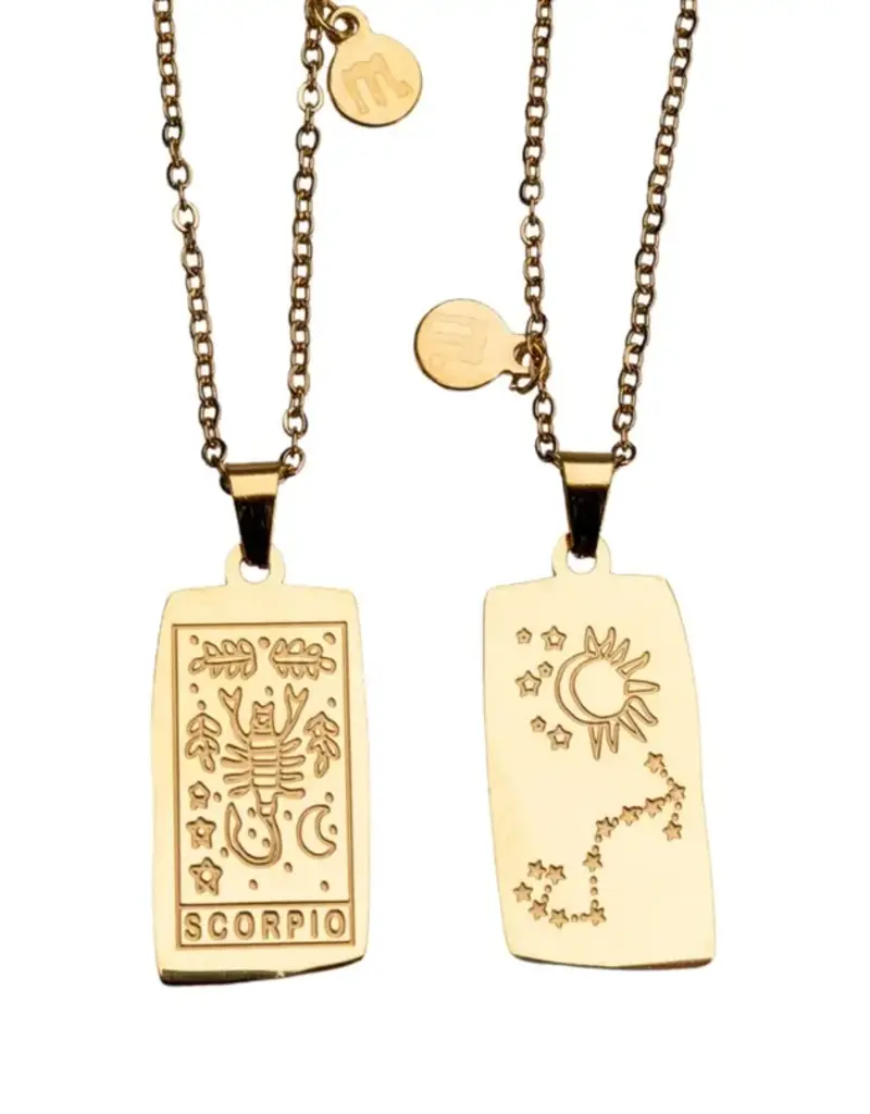Zodiac Tarot Card & Astrology Necklace - Gold Plated / Scorpio - 9732