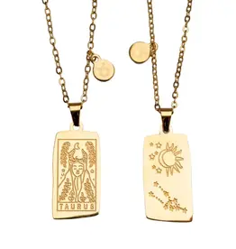 Zodiac Tarot Card & Astrology Necklace - Gold Plated / Taurus - 9733