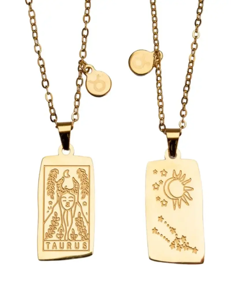 Zodiac Tarot Card & Astrology Necklace - Gold Plated / Taurus - 9733