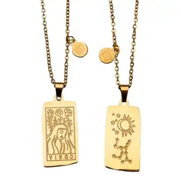 Zodiac Tarot Card & Astrology Necklace - Gold Plated / Virgo - 9734
