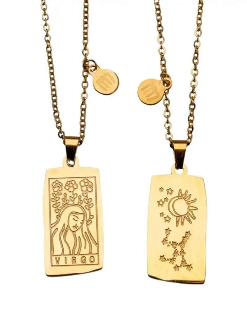 Zodiac Tarot Card & Astrology Necklace - Gold Plated / Virgo - 9734