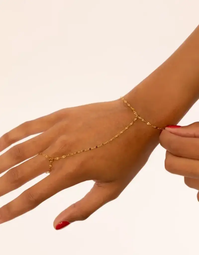 18K Gold PVD Plated Stainless Steel Lip Hand Chain - Gold