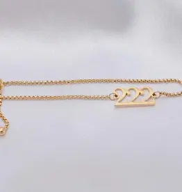 18K Gold PVD Plated Stainless Steel Angel Number Bracelet - Gold / 222