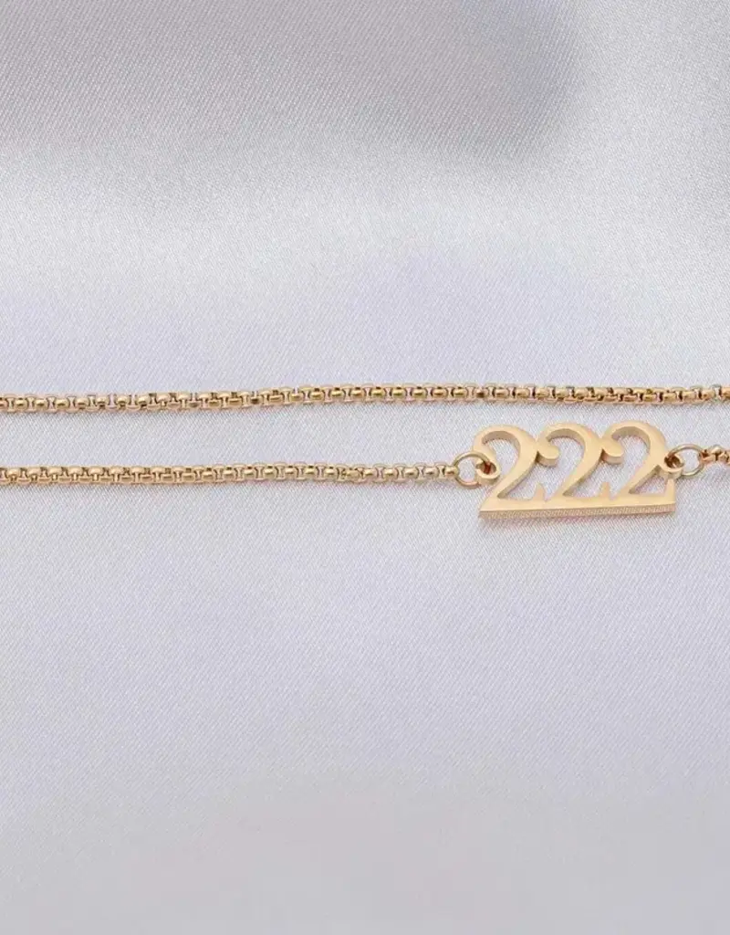 18K Gold PVD Plated Stainless Steel Angel Number Bracelet - Gold / 222