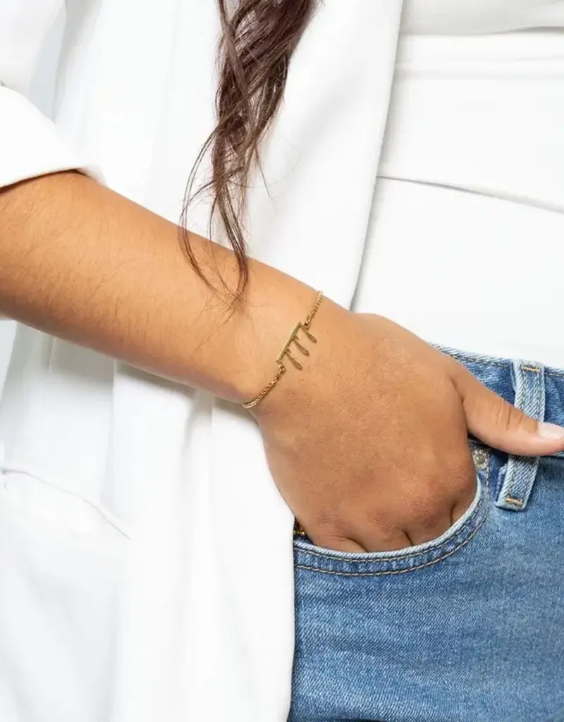 18K Gold PVD Plated Stainless Steel Angel Number Bracelet - Gold / 777