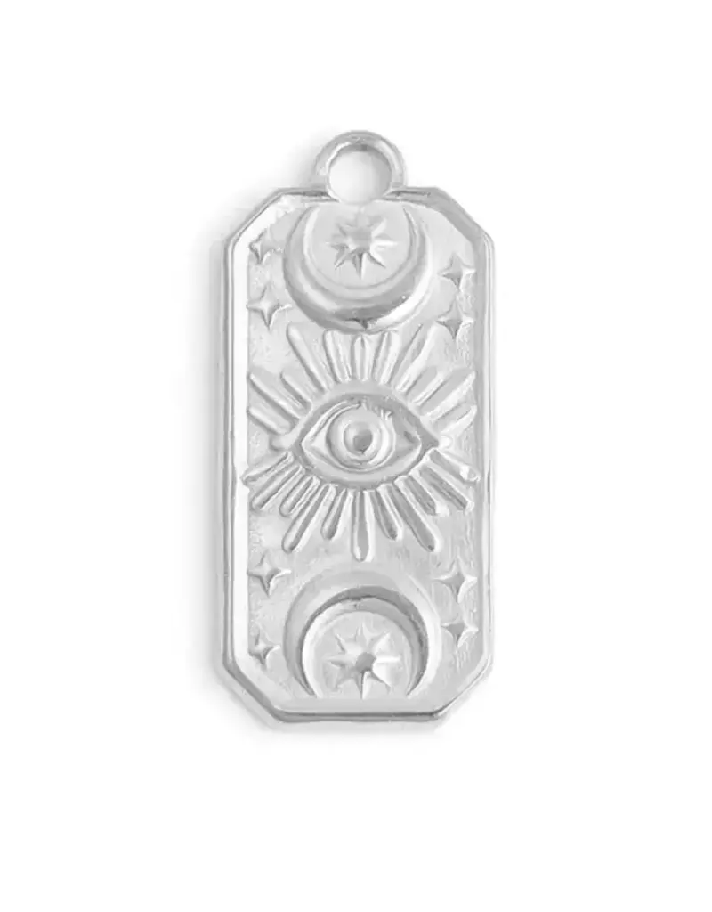 Stainless Steel Rectangle Mystical Evil Eye Charm - Stainless