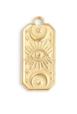 18K Gold Plated Stainless Steel Rectangle Mystical Evil Eye Charm - Gold