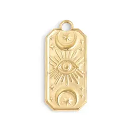 18K Gold Plated Stainless Steel Rectangle Mystical Evil Eye Charm - Gold