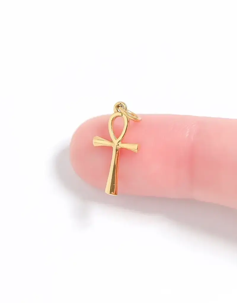 18K Gold PVD Plated Stainless Steel Small Ankh Charm - Gold / 15mm