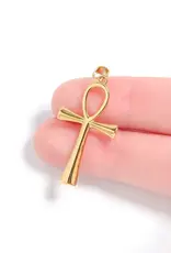 18K Gold PVD Plated Stainless Steel Small Ankh Charm - Gold / 30mm