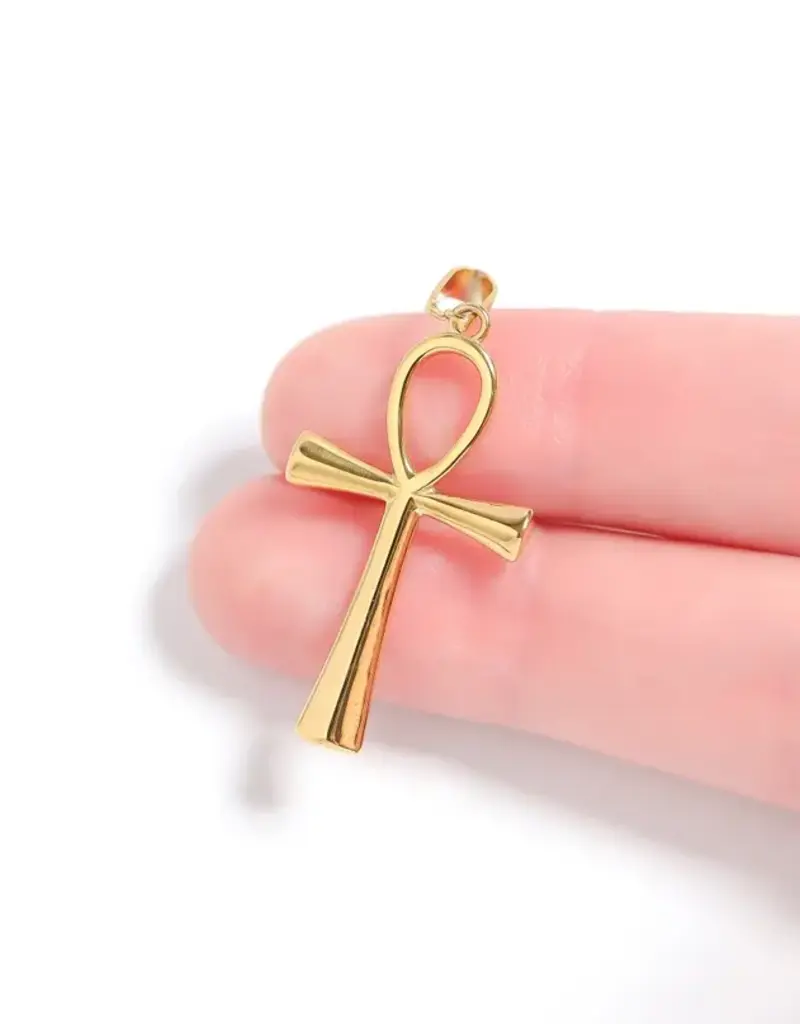 18K Gold PVD Plated Stainless Steel Small Ankh Charm - Gold / 30mm