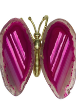 Butterfly - Pink Agate, Gold Body