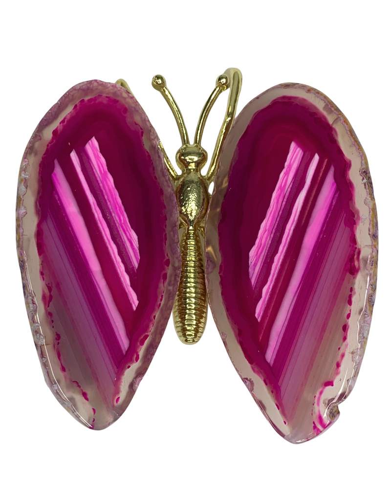Butterfly - Pink Agate, Gold Body