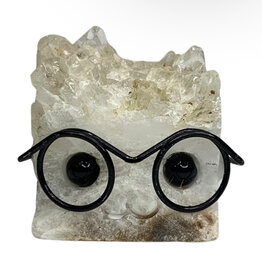 Crystal Buddy- Clear Quartz, Black Glasses