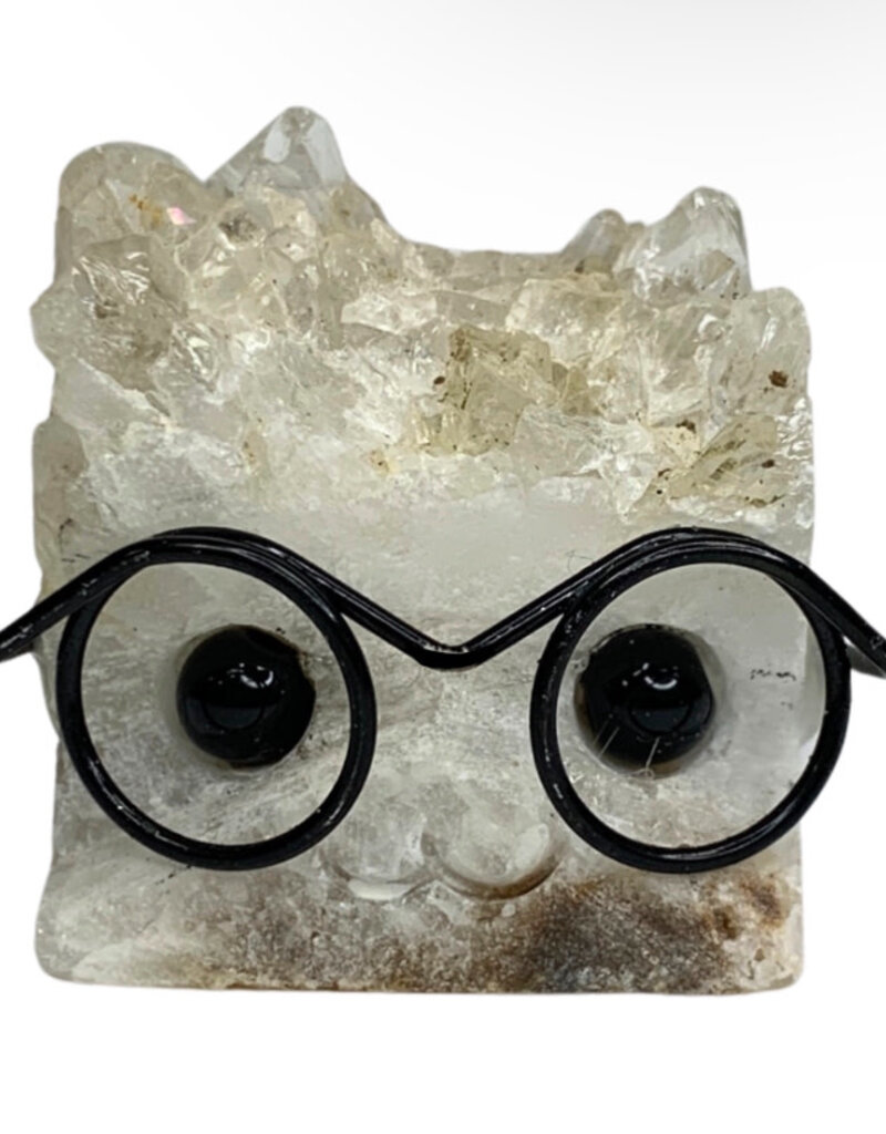 Crystal Buddy- Clear Quartz, Black Glasses