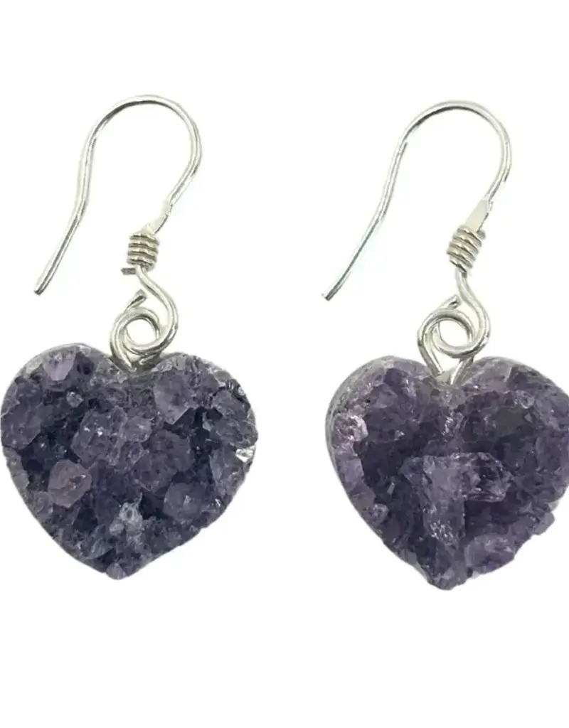 Earrings - Amethyst Heart- Sterling Silver- E-HTAM