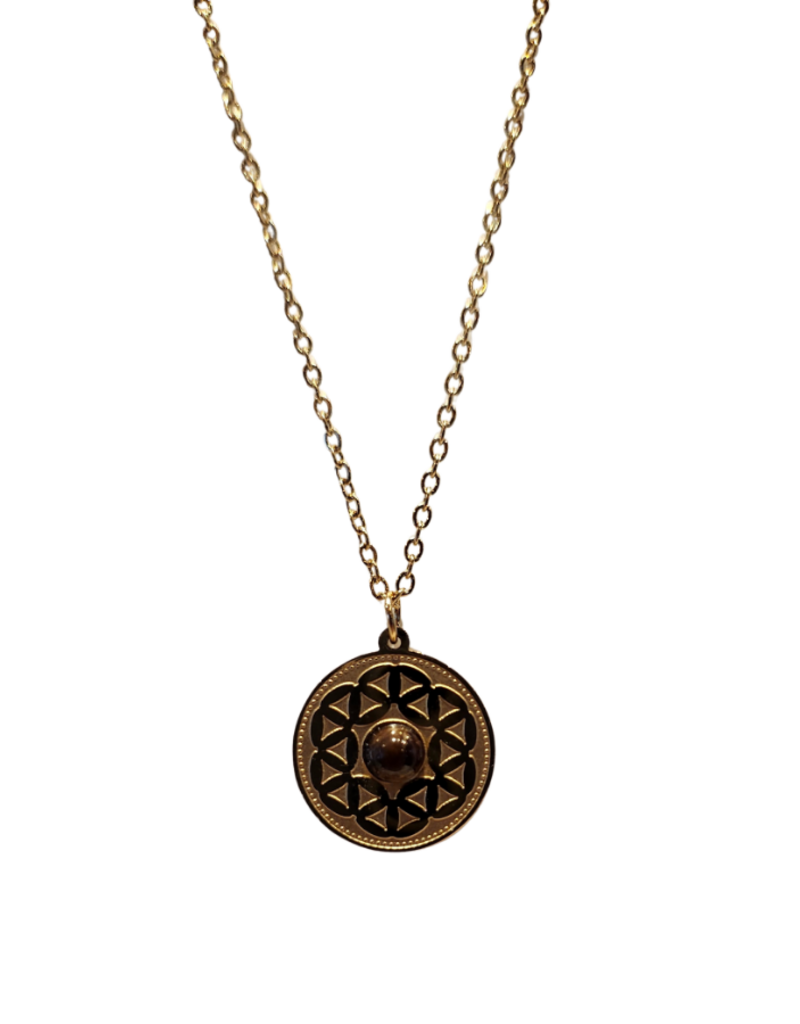 Necklace - Flower of Life Tiger’s Eye, Gold - NG-FOLTE