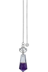 Pendulum - Gemstone with Lotus - Clear Quartz & Amethyst - 61449
