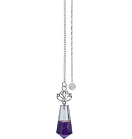 Pendulum - Gemstone with Lotus - Clear Quartz & Amethyst - 61449