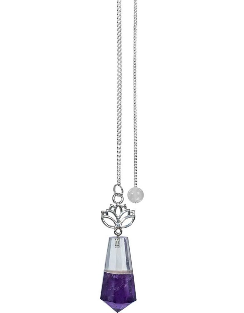 Pendulum - Gemstone with Lotus - Clear Quartz & Amethyst - 61449