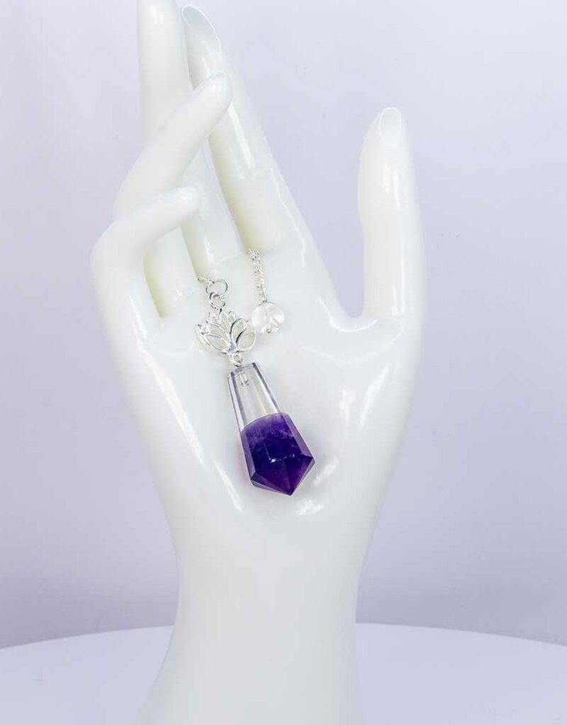 Pendulum - Gemstone with Lotus - Clear Quartz & Amethyst - 61449