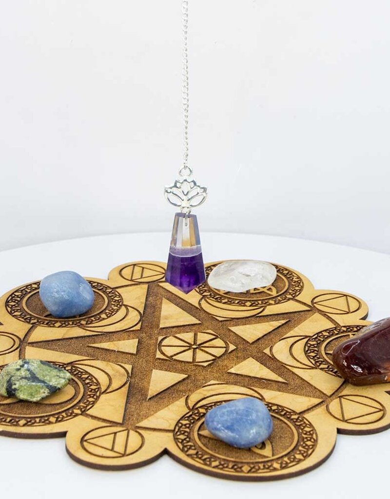 Pendulum - Gemstone with Lotus - Clear Quartz & Amethyst - 61449