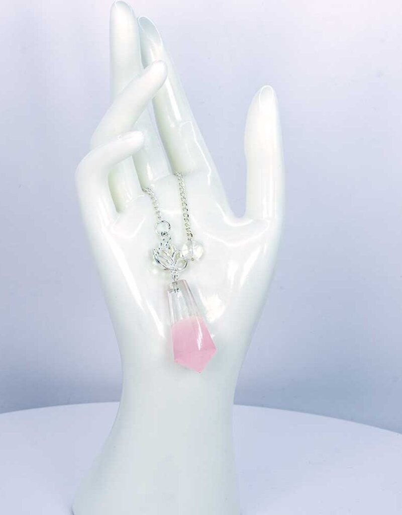 Pendulum - Gemstone with Lotus - Clear Quartz & Rose Quartz - 61450
