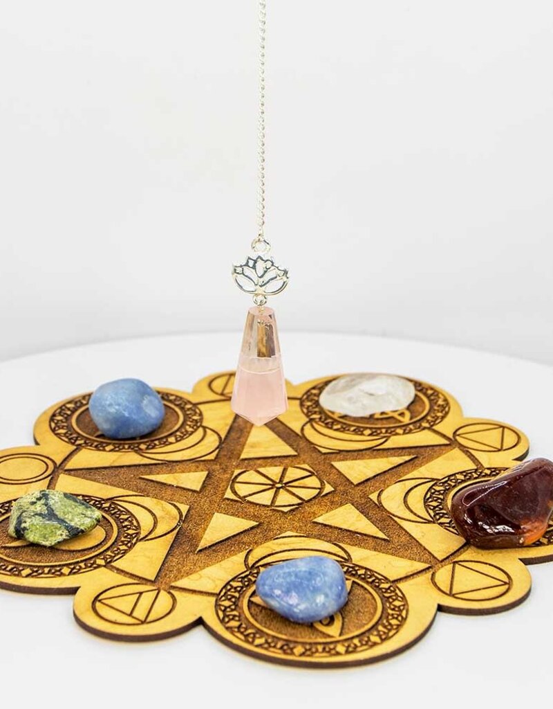 Pendulum - Gemstone with Lotus - Clear Quartz & Rose Quartz - 61450