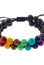 Bracelet- Chakra & Lava Adjustable Bracelet 8-9mm - Double Row - 98767