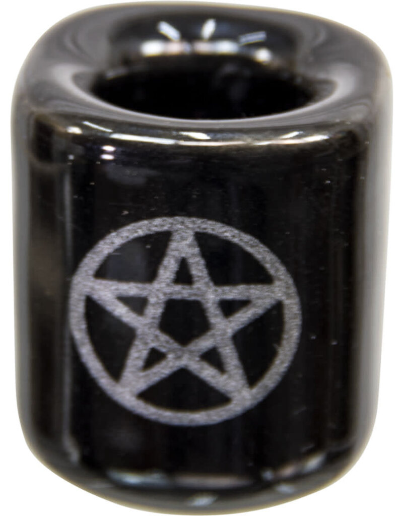 Candle Holder - Black with Silver Pentacle Ceramic Chime - 03605