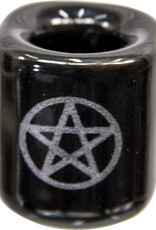 Candle Holder - Black with Silver Pentacle Ceramic Chime - 03605