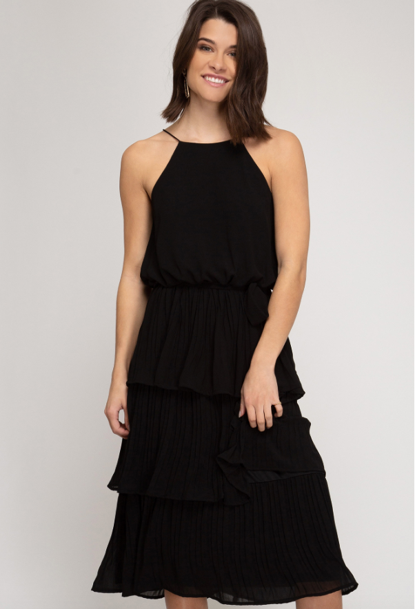 black tiered ruffle dress