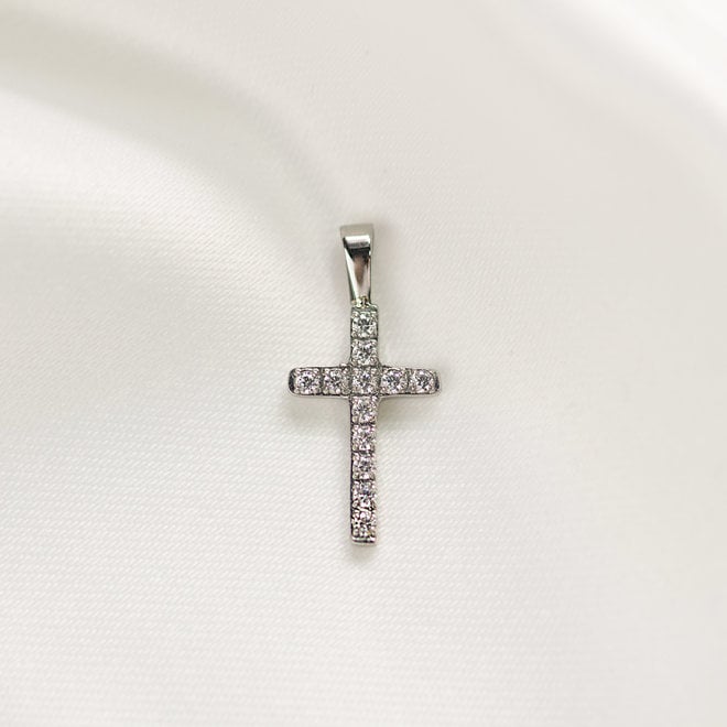 Pendentif croix zircons Lotus - Argent