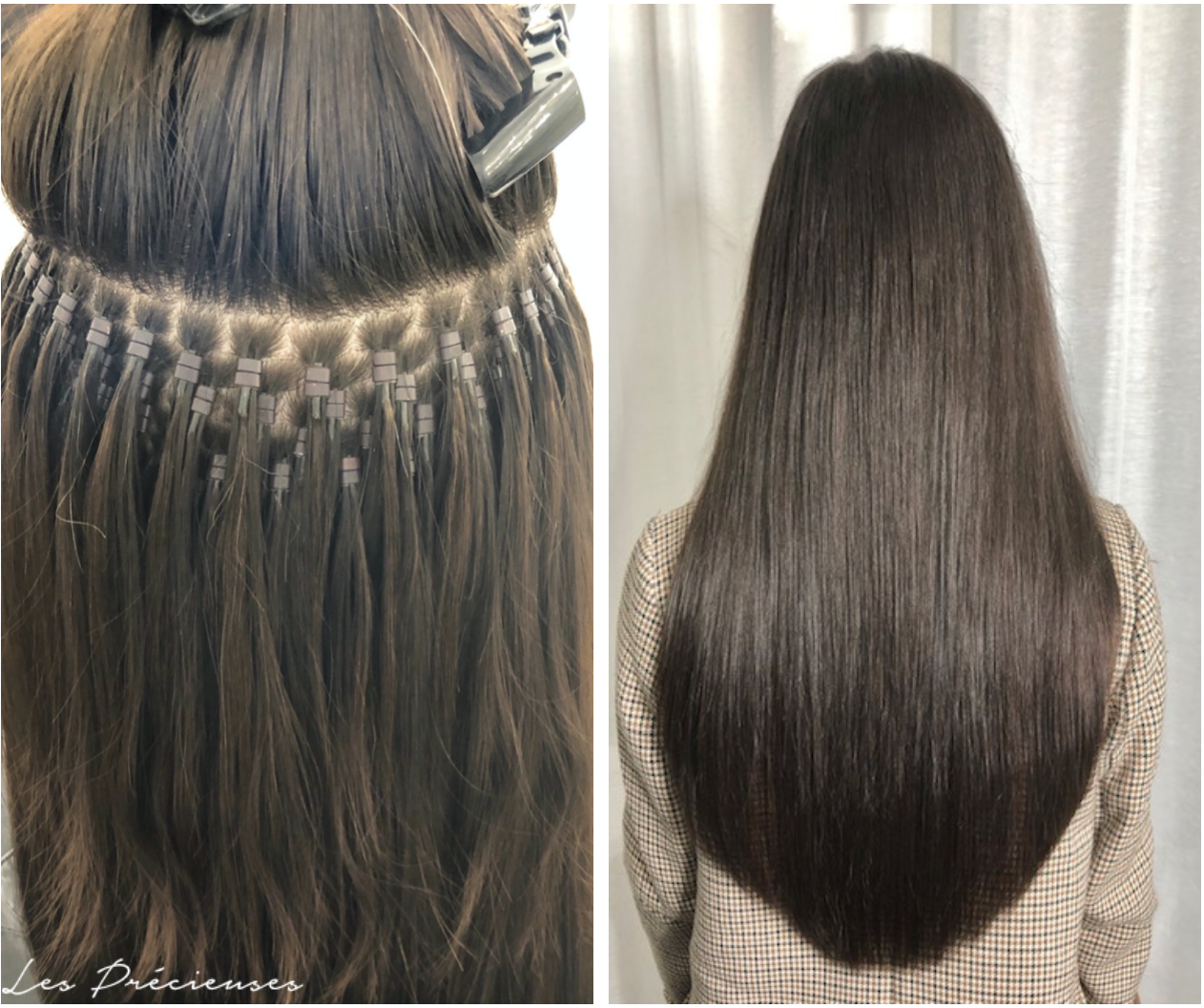 Extension Des Cheveux. Des Mèches De Cheveux Avec Des Capsules à La Main.  Préparation Des Extensions De Cheveux Dans Un Salon De Beauté. Kératine