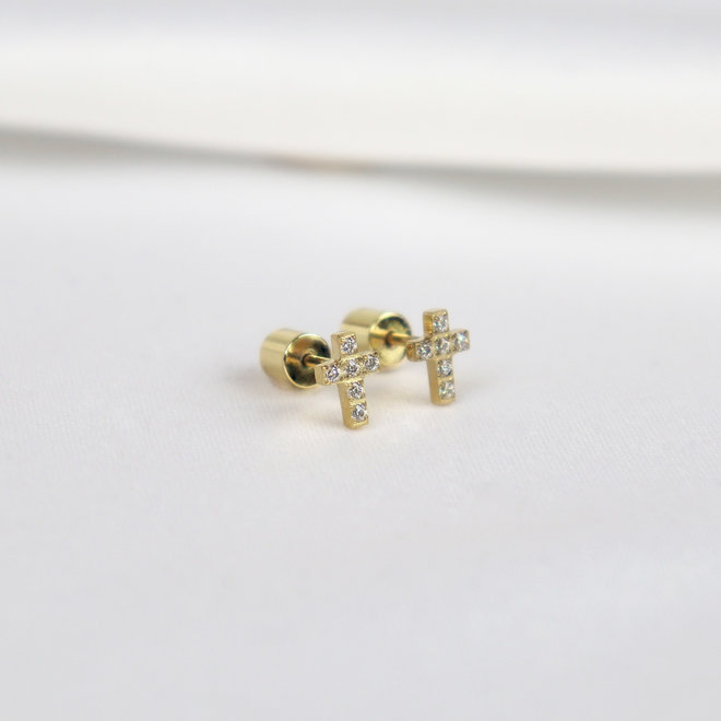 Boucles d'oreilles stud Croix zircons